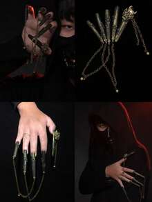 6 件套混合金属链条指甲饰品套装，枪黑色和灰色链条指甲装饰，INS 风格迷你配饰指甲用品指甲饰指甲宝石 - 淺灰色 - 查看 9