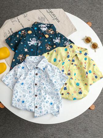 Set de 3 piezas de camiseta y camisa casual/deportiva para niño joven, de verano