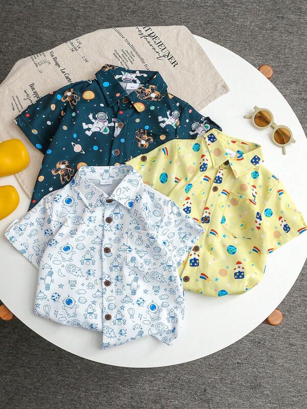 Set de 3 piezas de camiseta y camisa casual/deportiva para niño joven, de verano