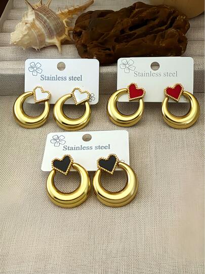 6 Pcs New Earrings, Drop Earrings Thick Hoop Love Earrings Set 18K Gold Hoop Hoop Earrings For Women Allergy Prevention Thick Hoop Earrings Set,Twist Huggie Love Hoop Earrings Manufacturer Direct