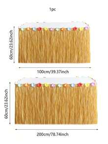 1 件稻草黄色卢奥草桌裙，夏威夷桌裙，适合热带夏威夷卢奥服装派对装饰 - 卡其色 - 查看 5