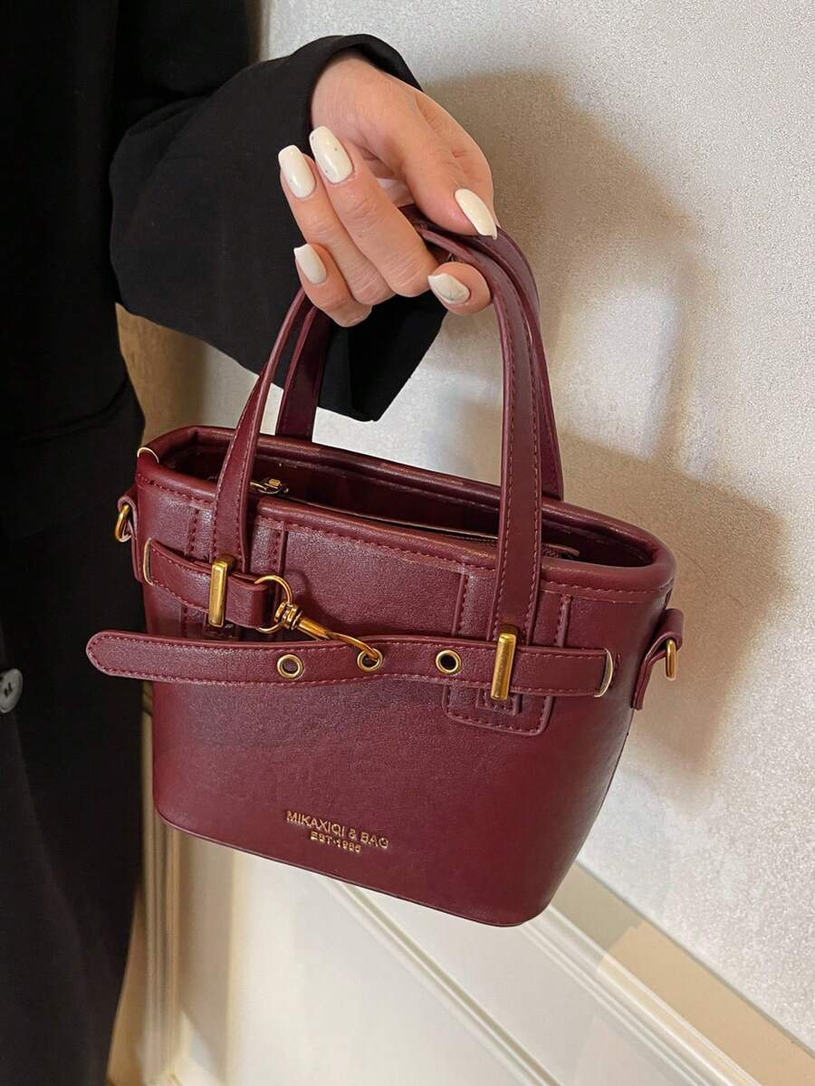 Faux Leather Solid Color Mini Bucket Bag, Versatile Casual Handbag & Crossbody Bag