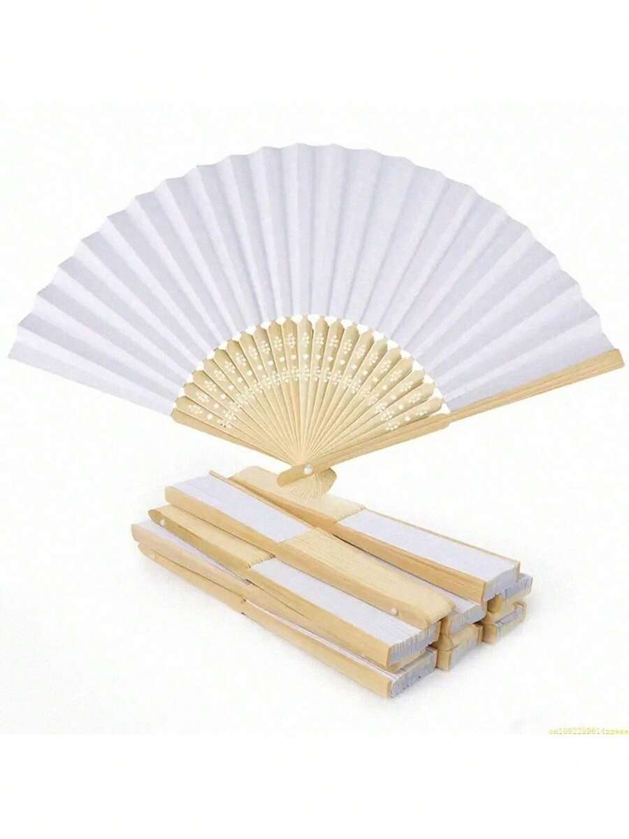 1/5/6/10/12 件折叠纸扇，派对用空白折叠手扇，DIY 工艺品 - 白色 - 查看 1
