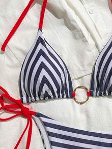 PEPPERMOLLY 女士性感时尚两件式泳衣，蓝色比基尼套装，适合夏季海滩度假 - 藍色 - 查看 4