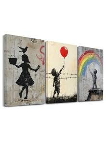 Set Of 3 Vibrant Scenes Wall Art, Bold Colors Canvas Print Wall Arts, Global Culture Poster, Expressive Modern Artwork, Street Canvas Modern Artwork, Urban Creativity Wall Decor, Art Prints, Home Decor, Posters, Ideal Gift, Optional Framed ,Wall Art With Frame