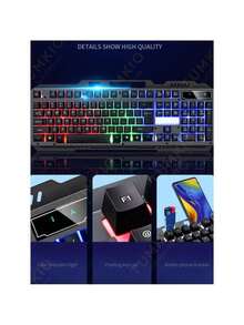Wired Gaming Keyboard Semi-Mechanical RGB LED Backlit Computer PC - màu đen - Xem 3