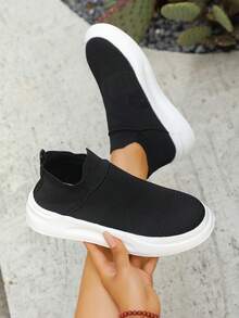 Zapatillas informales con suela gruesa de malla transpirable y ligera, de fácil puesta - Negro - Ver 2