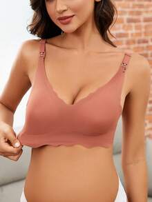 3pcs Maternity & Nursing Bras, Seamless V-Shaped Front Hook Closure Bra For Breastfeeding, Comfortable & Supportive For All Seasons - Multicolor - View 6