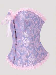 Vintage French Classic Powder Blue Lace Bustier, Women's Palace Style Body Shaper