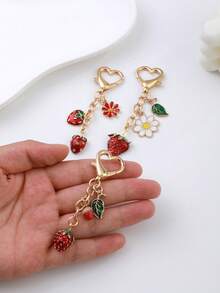 1pc Lovely Cartoon 3D Strawberry Keychains Fruits Keyring Handbag Pendants Backpack For School Fruit - Multicolor - View 5