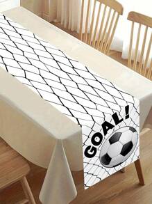 1 Stück Fußball Tischläufer, 13.78x70.87inch Polyester Schwarz & Weiß Fußball Tischläufer, Spiel Sport Thema Tischdekoration, perfekt für Baby-Duschen, Sportveranstaltungen, Geburtstagspartys, Sport Party Dekoration