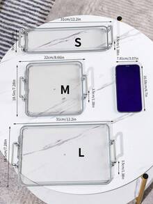 1 pezzo Vassoio rettangolare in acrilico minimalista con manico, design piatto, adatto per torte, caramelle, adatto per conservare tazze e cosmetici - Grigio - Visualizzare 2