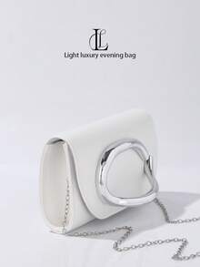 1 pieza Bolso de mano de estilo retro de moda para mujer, bolso de lujo y elegante de cuero con decoración metálica, correa de hombro desmontable de cadena metálica, adecuado para bodas, fiestas, bailes de graduación, discotecas, ocasiones formales, vestidos, cartera blanca - Blanco - Ver 9