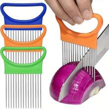 2pcs Stainless Steel Onion Slicer Holder, Multipurpose Meat Tenderizer, Vegetable & Fruit Cutter For Potato, Tomato, Lemon, Durable With Full Grip Handle, Non-Electric, Food Prep Essential, For Home Kitchen Use, Kitchen Accessories And Cooking Accessories