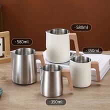 1Pc Upgraded Anti-Scalding Wood Grain Handle Coffee Milk Frothing Pitcher Jug, 304 Stainless Steel, With Accurate Inner Scale, Eagle-Mouth Precise Control Of Milk Froth Flow Rate, Suitable For Beginners To Make Milk Froth, Professional Coffee Milk Froth Cup, Easy To Clean, Professional Grade Trowel Experience, Creating Dense Milk Froth, Office And Home Coffee Utensil 350/580ml Back To School - Multicolor - View 11
