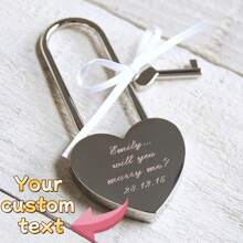 Custom Engraved Heart Key, Personalized Love Padlock, Engagement Lock, Metal Heart Lock With Key, Wedding Commemoration, Valentine's Day