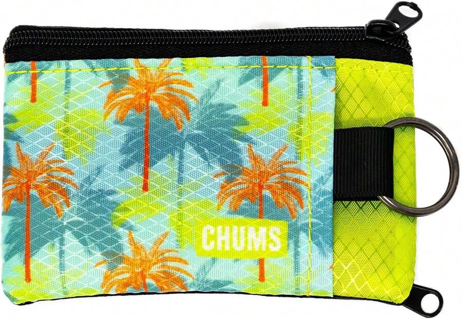 Chums Surfshorts Wallet - Lightweight Zippered Minimalist Wallet With Clear ID Window - Water Resistant With Key Ring - Palm - View 1