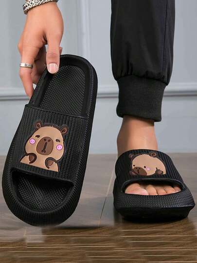[Nya DIY Kapybara Vattenråtta] Sommar Ny Bästsäljande Mode Mångsidig Enfärgad Vertikal Rand Enkelt Hål Tjock Mjuk Bekväma EVA Halkfria Deodoriserande Antibakteriella Herr Casual Tofflor För Hem, Badrum, Utomhus