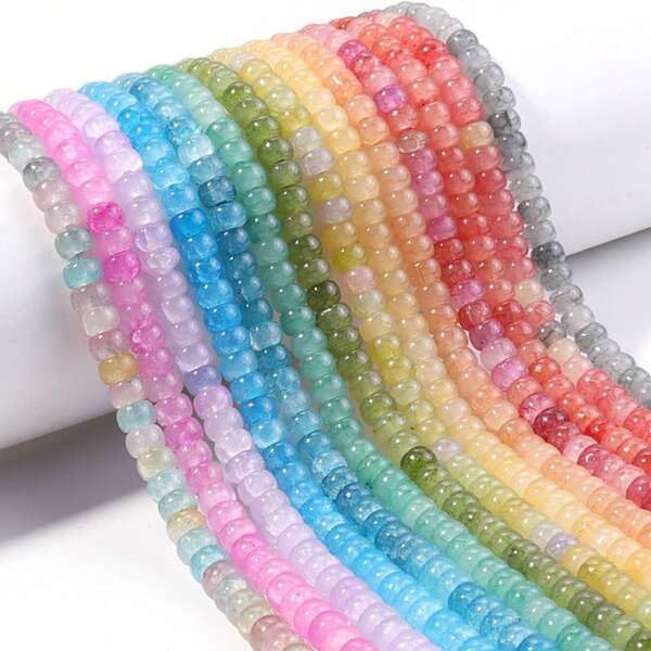 约 88 颗多色玻璃扁圆珠，6X4 毫米，时尚休闲可爱彩色手工 DIY 珠子，适用于手链、项链、珠宝制作、吊坠、手机挂饰、钥匙扣
