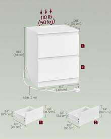 VASAGLE KAILYN Collection - Nightstands With Charging Station, Set Of 2 Bedside Tables With Drawers, Side End Tables, 2 AC Outlets, 2 USB Ports, For Living Room, Bedroom, Study, Ebony Black - UK Plug(220-240V) - View 4