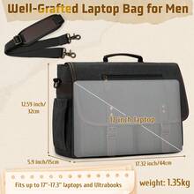 NEWHEY 男士斜挎包 17-17.3 英寸复古帆布公文包防水大号电脑笔记本电脑包坚固挎包单肩包适合工作旅行、大学书包 - 彩色 - 查看 8