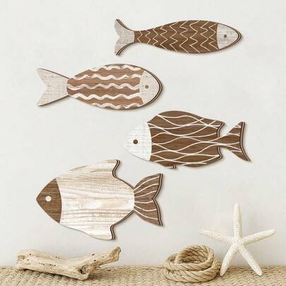 1 pièce/Ensemble de 4 pièces Décoration murale en bois vintage de poissons tropicaux, art mural de poissons thème côtier nautique de plage, suspension murale de poissons en bois, décoration de maison de lac et d'océan, décoration rétro pour la maison, la salle de bain et la chambre à coucher (adhésif DIY), décoration de chambre, décoration de maison
