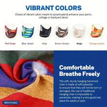 1pc Deluxe Striped Canvas Hammock Chair With Pocket & Head Pillow - Foldable Durable Knitted Sling Swing For Indoor/Outdoor Use Soft Brushed Fabric Solid Back Support Includes Side Pocket - Hand Wash/Dry Clean Perfect For Patio Bedroom Living Room Hammock Swing Chair Patio Relaxation Vibrant Outdoor Decor Cozy Relaxation Gear Summer Outdoor Lounge Chair