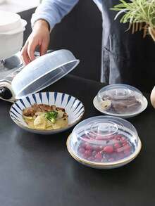 微波炉圆形塑料碗盖 - 透明食品盖，适用于厨房和餐厅 - 彩色 - 查看 3