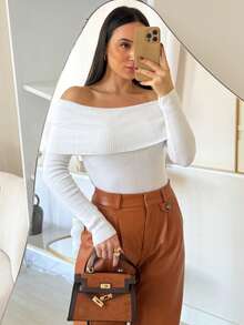 Winter Modal Blouse High Elasticity Elegant Off-The-Shoulder Blouse - White - View 1