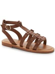 Women's Flat Gladiator Sandals With Buckle Strap And Studded Multi-Strap Design For Comfortable Summer Outfits - Coffee Brown - View 1
