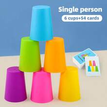 Stacking Cup Battle Board Game, Single Or Double Player, 12 Cups + 54 Question Cards + Bell - Multicolor - View 14