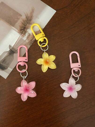 5个彩色透明小花钥匙扣，可爱ins风钥匙链，包包挂饰，配饰，耳机盒挂件，派对装饰，小礼物