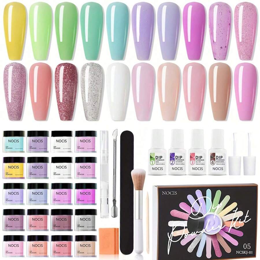 32 Pcs Dip Powder Nail Kit Starter, 20 Colors Spring And Summer  Macaron Pink Dipping Powder Liquid Set With Base Top Coat Activator Brush Saver For Nail Salon DIY At Home Gift Set - 彩色 - 查看 1
