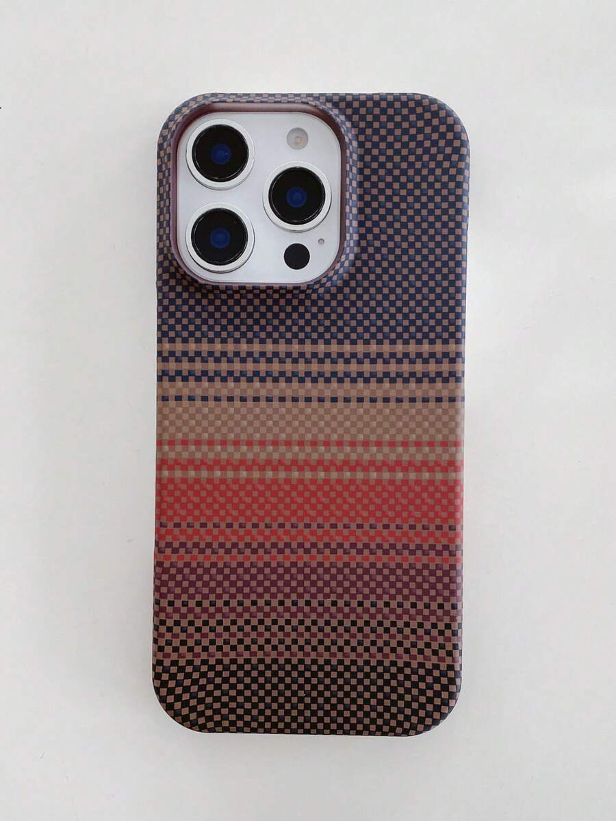 Striped Embossed Glow In The Dark Sundown Gray Plaid Phone Case Waterproof Shockproof Anti-Fall Scratch Resistant - Multicolor - View 1