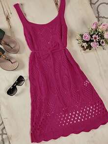 Short Beach Cover-Up With Detailed Knitted Tank Top - 玫紅色 - 查看 2