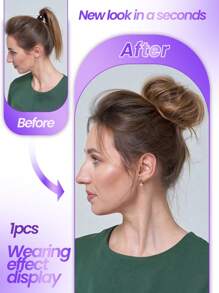 2PCS Messy Bun Hair Piece Human Hair Wavy Stretchy Real Human Hair Scrunchies Hair Bun Donut Elegant Chignon With Elastic Rubber Band Human Hair Tousled Updo Extension Elegant Human Hair Buns #Black #Natural Black #2 #4 Multicolor