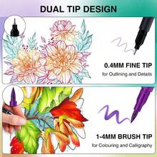 24 Colors Colouring Pens Dual Tip Brush Pens, Felt Tip Pens For Adults, Brush Marker Pens For Colouring Book Journal Drawing Lettering Sketching Back To School - 24colors - View 6