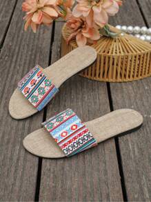 1 par de sandalias planas de estilo simple y casual, de uso casual para exterior y vacaciones de verano, para chicas jóvenes