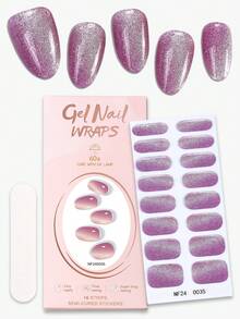 16 片猫眼半固化凝胶指甲贴，夏季粉色金属风格自粘凝胶指甲全贴，持续 14 天，需要紫外线灯，快速美甲指甲贴纸，适合女性音乐节 DIY - 粉色 - 查看 2