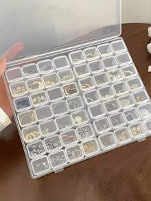 1 件 56&28 槽透明珠宝盒，PVC 塑料翻盖收纳盒，大容量配件整理盒，浴室珠宝收纳盒，多功能收纳盒，收纳盒，适用于戒指、耳环、项链、耳环、化妆品，夏季旅行收纳，波西米亚风格赠品，塑料材质，防震防摔，适合女性收纳整理器旅行必需品礼物返校