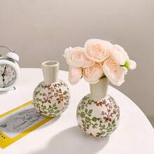 Vintage Rustic Style Mini Ceramic Flower Vase Decor, Creative Fake Flower Decoration For Living Room Tabletop - Multicolor - View 5