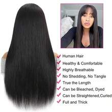 Guleless Wig 40inch Long Silky Straight Wigs With Bangs Full Machine Made Glueless Human Hair Wigs With Bangs Human Hair - 自然色&黑色系 - 查看 4