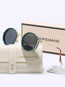 LINFEMAND 复古渐变色圆形装饰时尚眼镜，适合女士，适合派对、街拍、节日礼物 - 彩色 - 查看 4