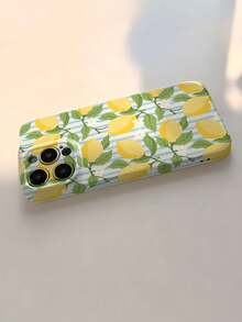 1pc Cute Cartoon Lemon Striped Floral Transparent Hard Phone Case, Compatible With IPhone 11/12/13/14/15/16 Pro Max - 白色 - 查看 4