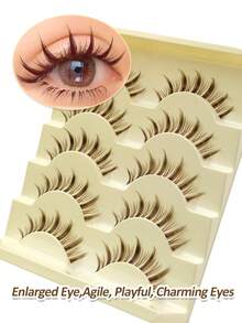 Rikuaild 5 对棕色漫画睫毛假睫毛动漫睫毛，自然外观纤细柔软棕色睫毛延长，漫画眼透明带可重复使用自然浓密睫毛角色扮演漫画新娘舞台日常化妆条状睫毛，睫毛，睫毛，假睫毛 - 尖尾漫畫款 - 查看 3