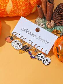 10 Stücke/50 Stücke neue Lustige Halloween Ohrringe, Gothic Schädel, Geistgesicht, schwarze Katze, Kürbis, Fledermaus Ohrhänger Schmuckset aus Zinklegierung für Frauen
