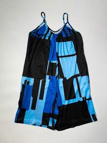 Women's Geometric Pattern Sleeveless Jumpsuit, Suitable For Vacation And Daily Wear, Summer - Blue - View 6