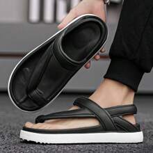Men's Fashion Flip Flops, Thick Soft Sole, Fashion Versatile, Ideal For Street Wear, Solid Minimalist Style, Outdoor Sports, Beach Vacation, Flat Sandals