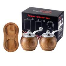 1/2 pièces Moulin à poivre en bois, Boîte de rangement pour assaisonnement de cuisine en bois, Moulin à poivre sphérique, Poivre, sel, moulin multifonction, Moulin à poivre/sel/épices manuel, Convient pour la cuisine, Poivre, sel de mer, piment séché