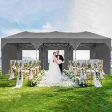 tooluck 10x30ft Pop Up Canopy Tent Gazebo For Parties With 5 Sidewalls Push Center Lock & Air Vent Waterproof & UPF50+ Gazebo Outdoor Tent For Party Wedding BBQ With 4 Sandbags 8 Stakes & 16 Ropes,Grey - 灰色 - 查看 4